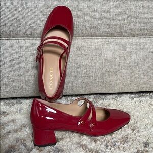COACH Burgundy-Red Patent Leather Mary Jane With Block Heel